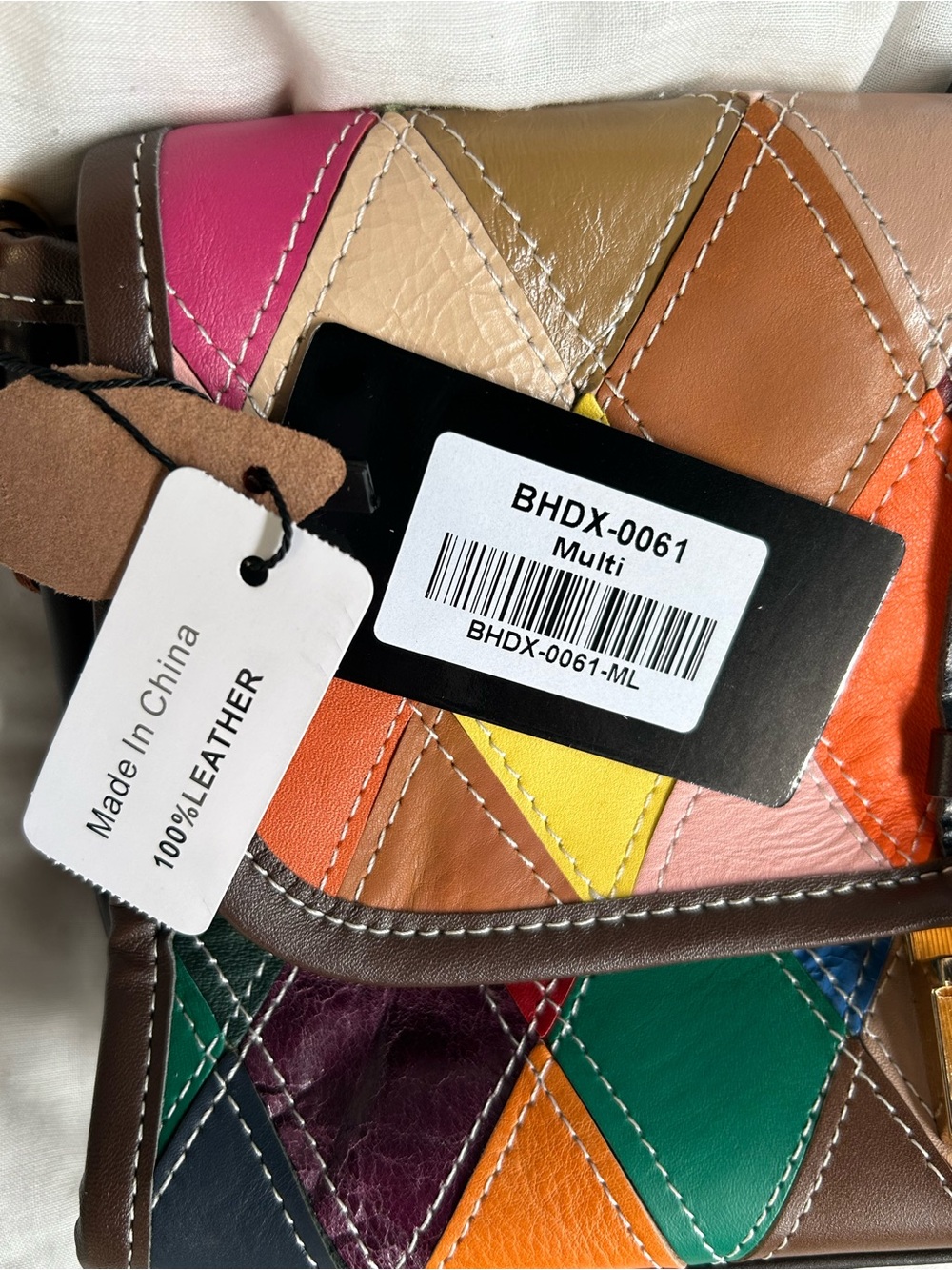 Multi-Color Diamond Patchwork Shoulder Bag - Picture 2 of 4